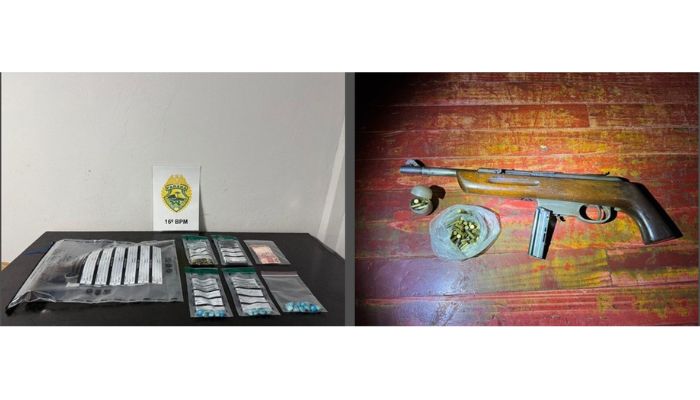 Fotos: 16º BPM Pinhão - Polícia Militar prende jovem de 18 anos por tráfico de drogas e apreende arma de fogo